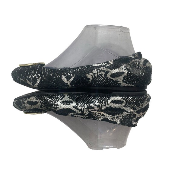 Tory Burch Women's Black Silver Leather Snakeskin Casual Slip On Ballet Flats 9 - Picture 4 of 5